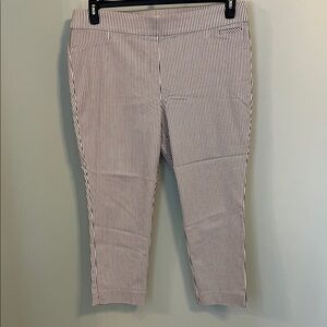 Anne Klein Black & White Striped Pull on Stretch Ankle Pants EUC